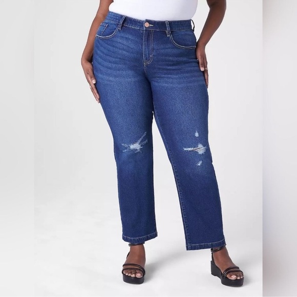 Lane Bryant Mid-Rise Slim Straight Ankle Jeans Women's 18 Distressed‎ Flex Waist - Picture 1 of 10